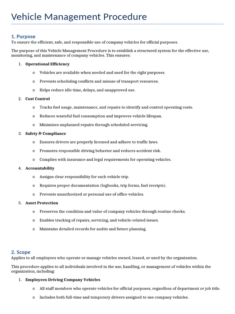 Company Vehicle Management Guidelines | PDF | Fuel Economy In ...