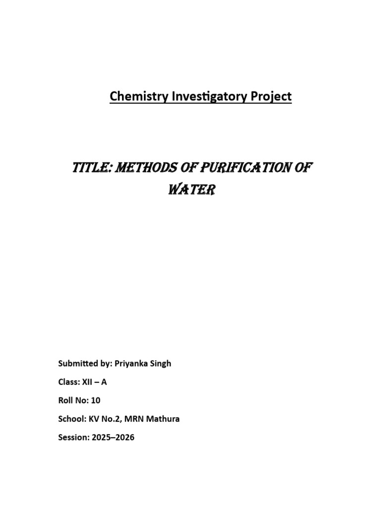 Chemistry Investigatory Project_1-1 | PDF | Drinking Water | Water