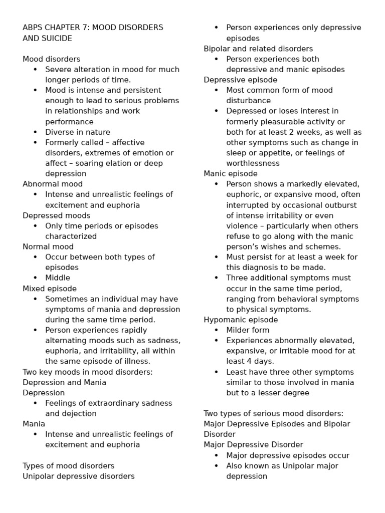 Abps Chapter 7 | PDF | Major Depressive Disorder | Mood Disorders