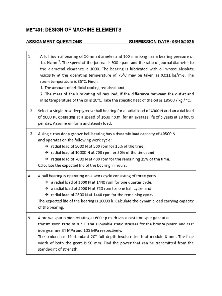 DME Assignment | PDF | Gear | Bearing (Mechanical)