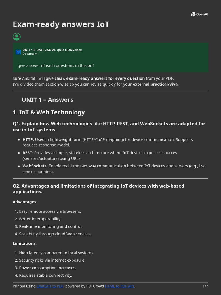 Exam-Ready IoT Answers for Units 1 & 2 | PDF | Internet Of Things ...