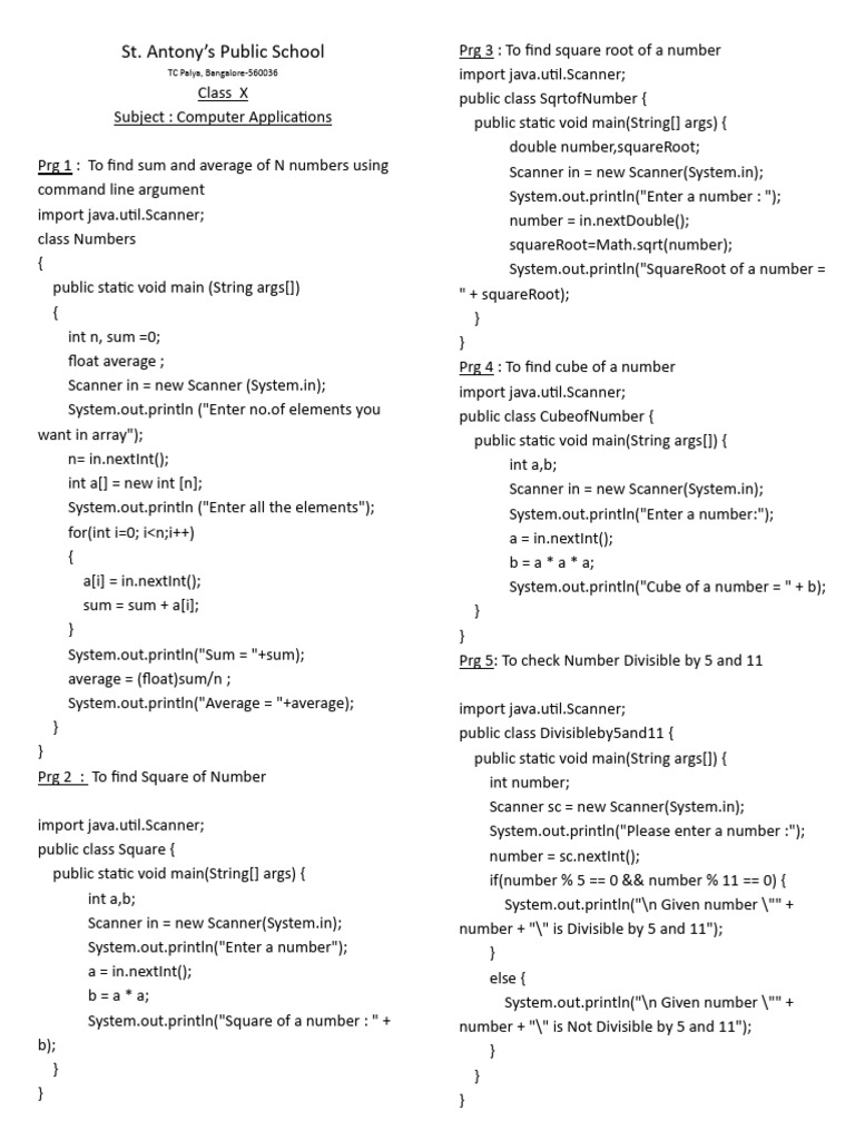 Java Programs for Class X Computer Apps | PDF | Computer Programming ...