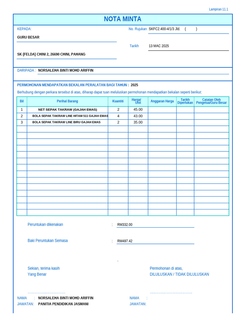 Borang Nota Minta | PDF