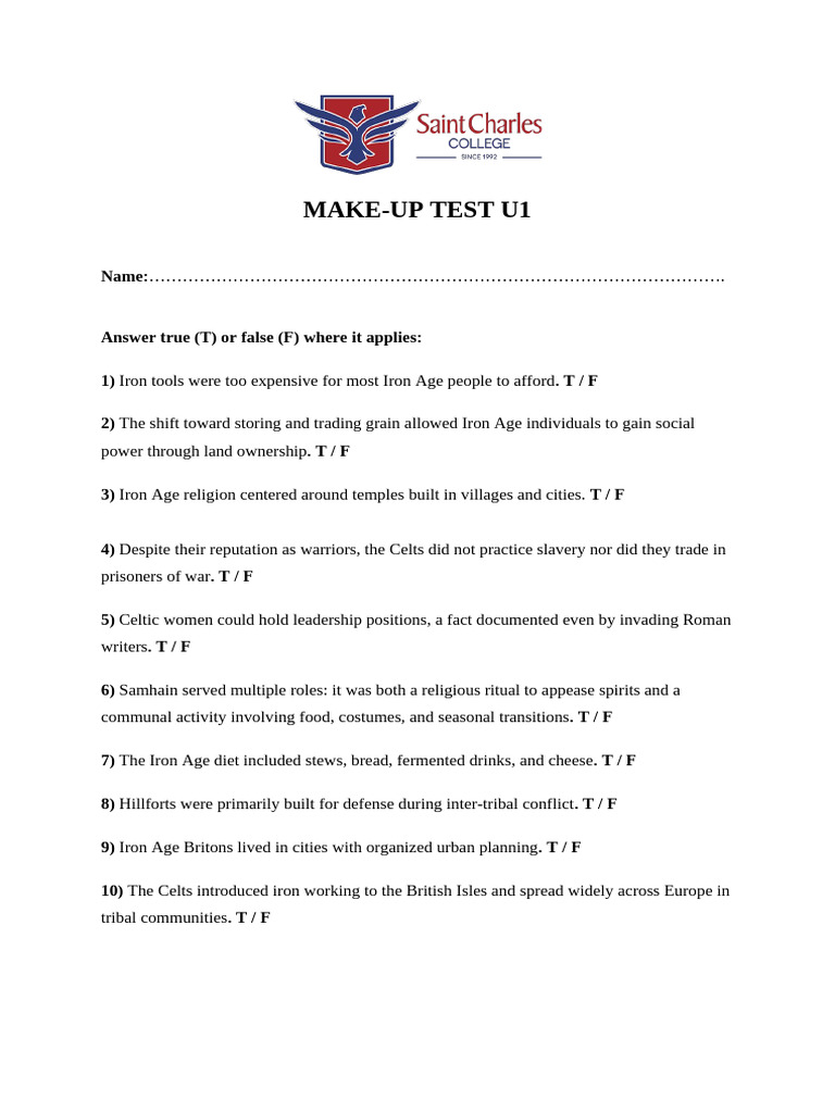 s1 Make-up Test Unit 1 (1) | PDF