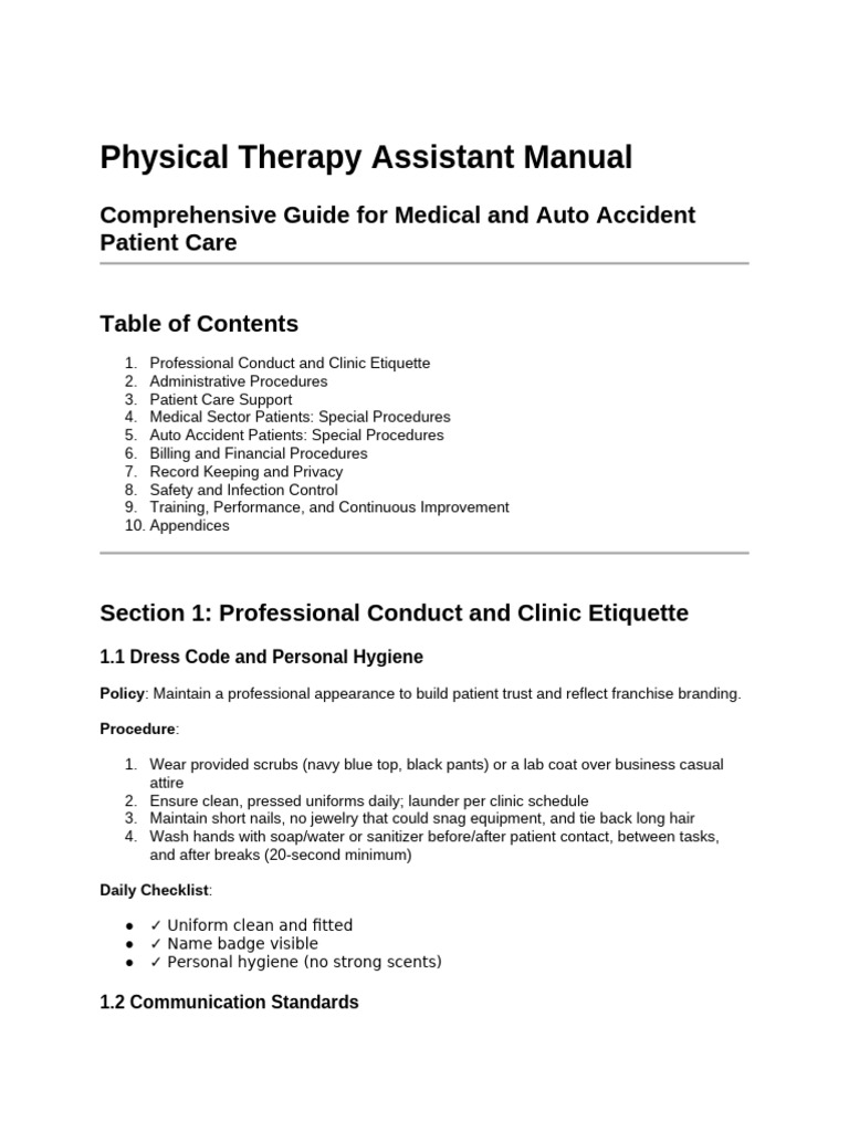 Physical Therapy Assistant Manual [Sample SOP] | PDF | Clinical ...