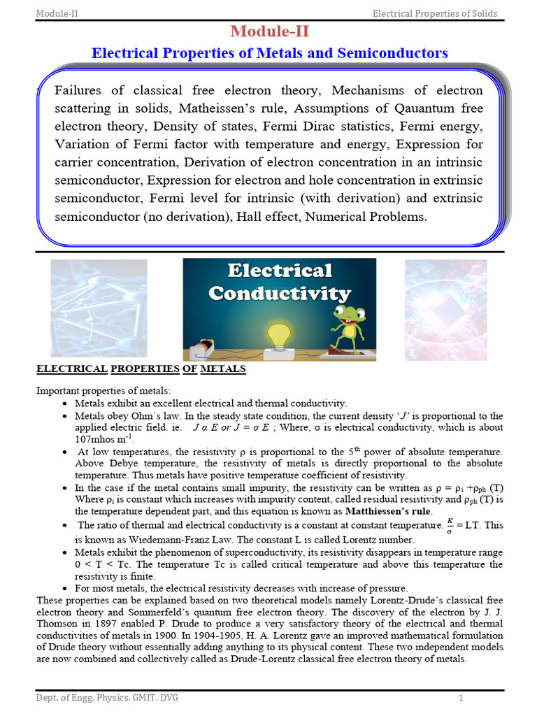Electrical Properties of Metals and Semiconductors | PDF | Electrical ...