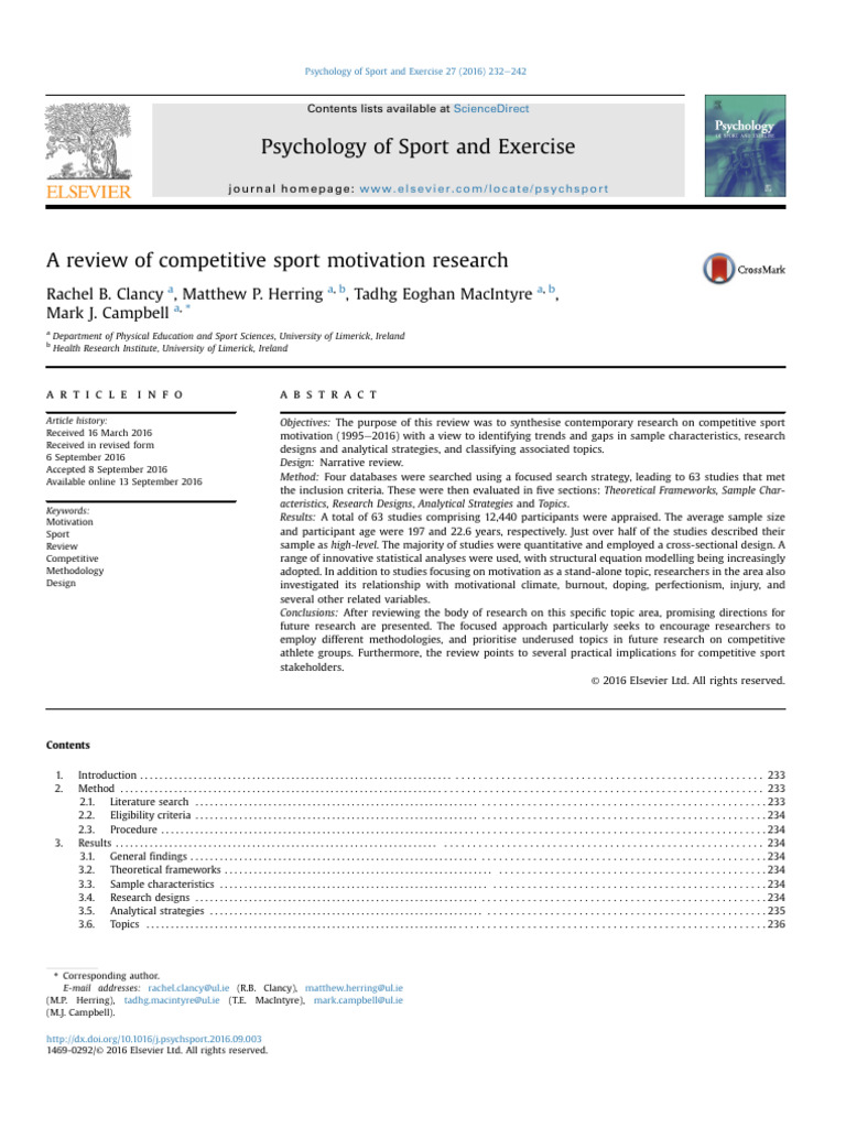 Competitive Sport Motivation Review | PDF | Motivation | Motivational