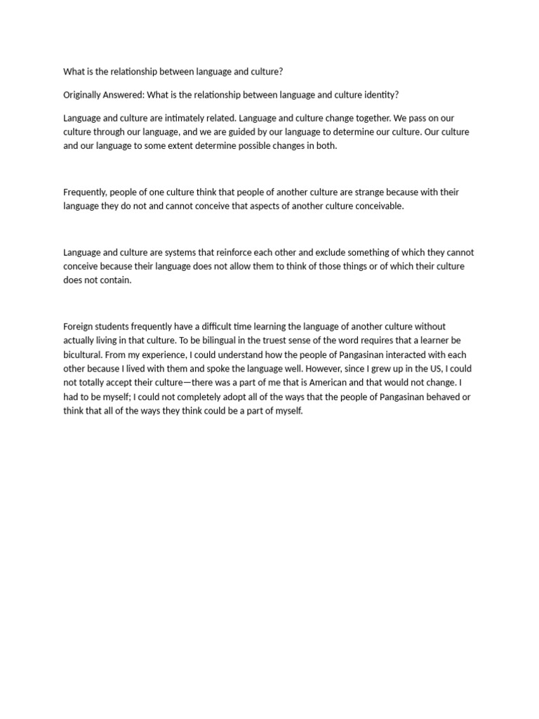 Relationship Between Culture and Langugae | PDF