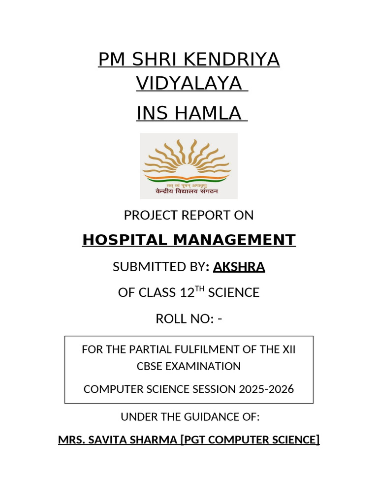 Hospital Management System Project Report | PDF | Databases | My Sql