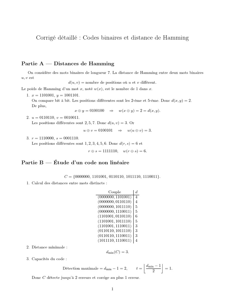 Codes binaires et distance de Hamming | PDF | Code (information ...