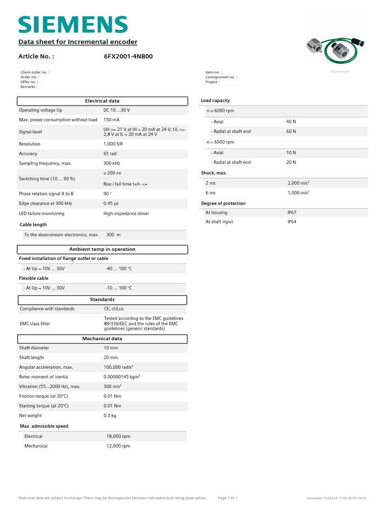 Incremental Encoder Data Sheet | PDF | Electric Power | Computer ...