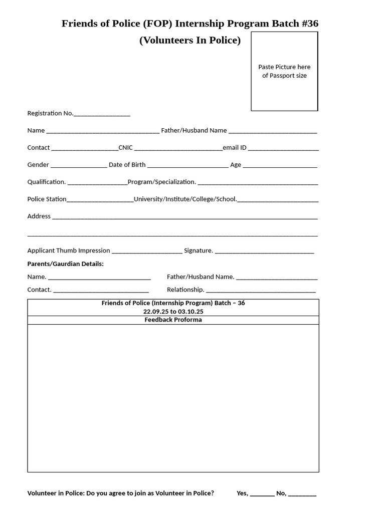 FOP Internship Program Registration Form | PDF