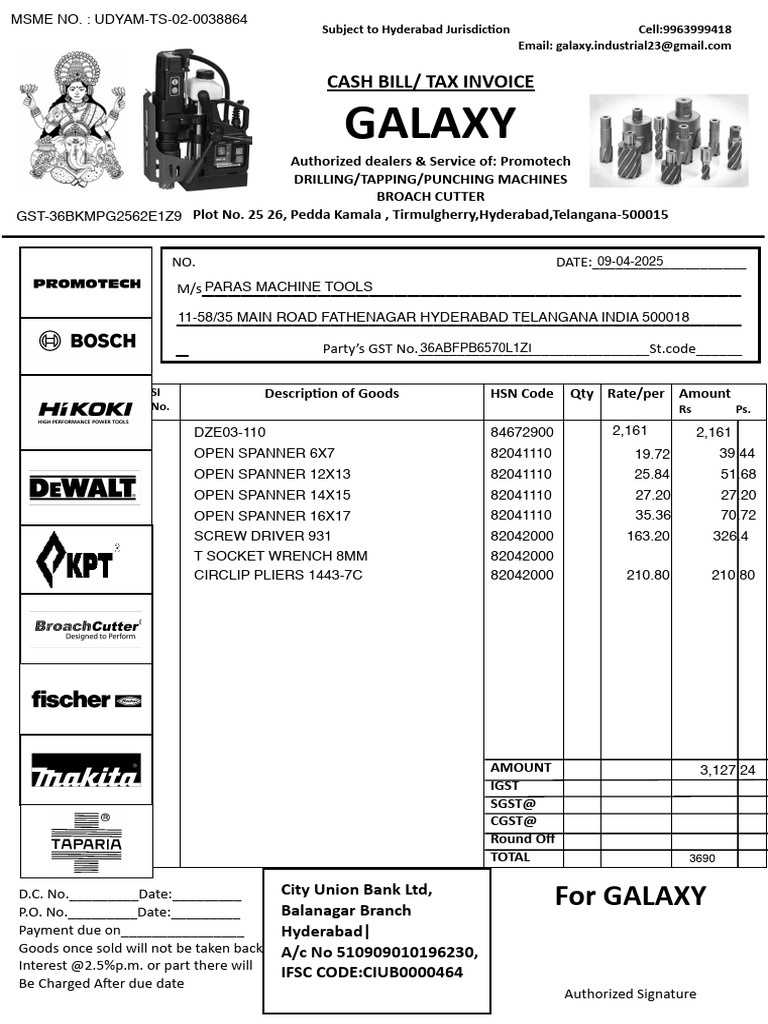 Hyderabad Tax Invoice for Machinery Sales | PDF | Government Finances ...