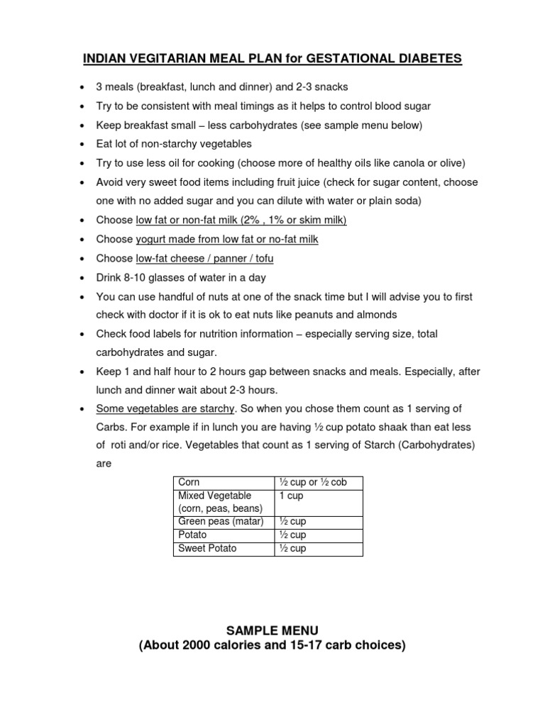 Indian Meal Plan For Gestational Diabetes PDF Lunch Meal