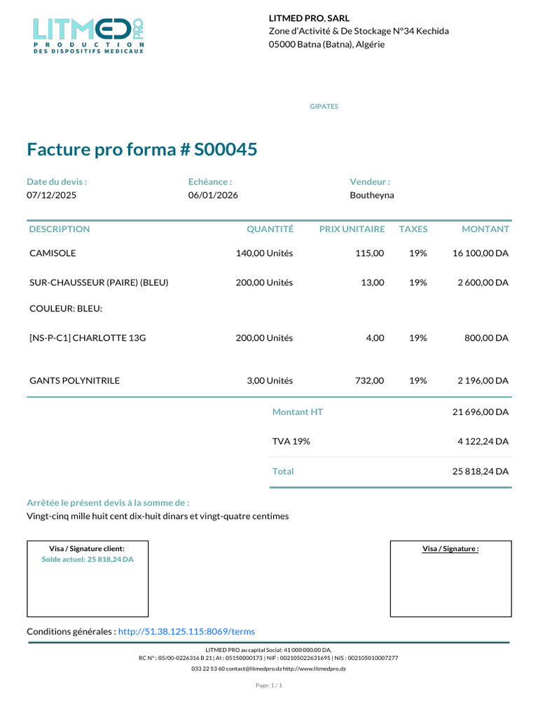 Facture Pro Forma GIPATES #S00045 | PDF