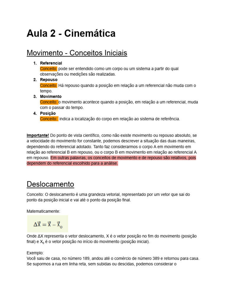 Conceitos de Cinemática: Movimento e Aceleração | PDF | Velocidade ...