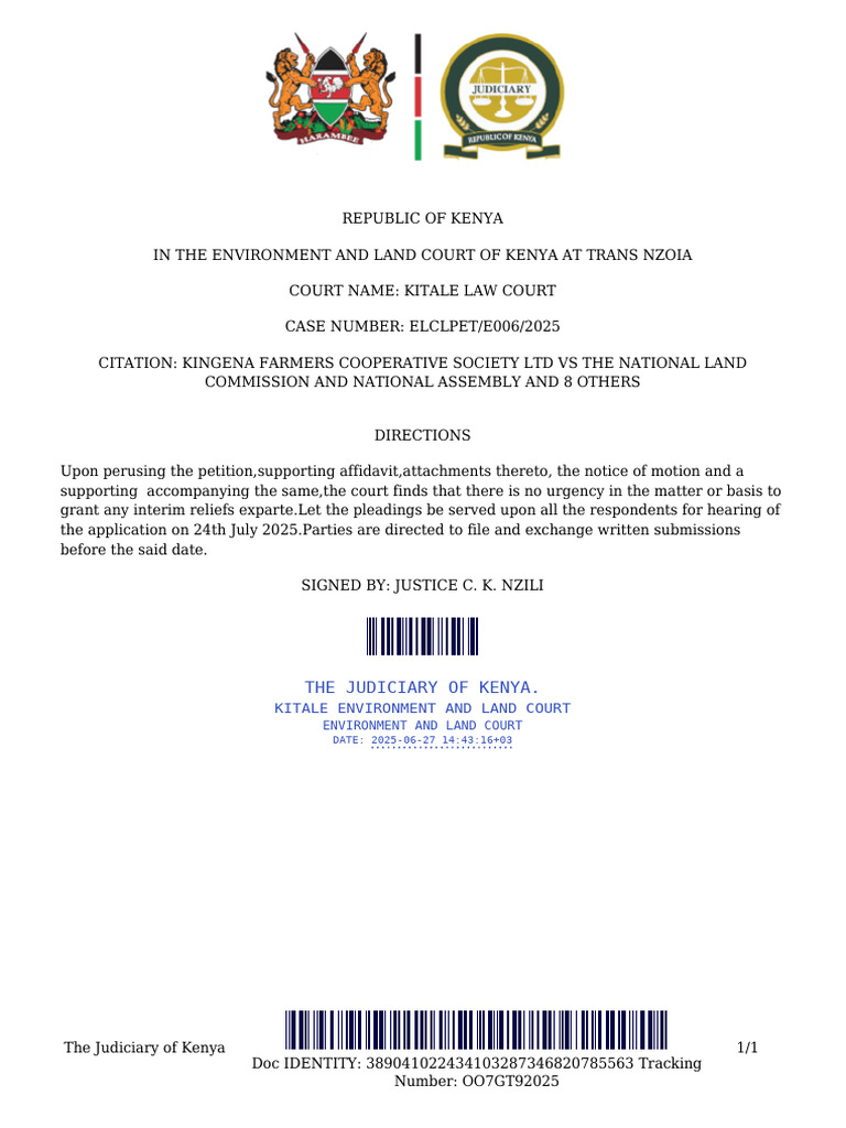 Kenya Land Court Case Directions | PDF