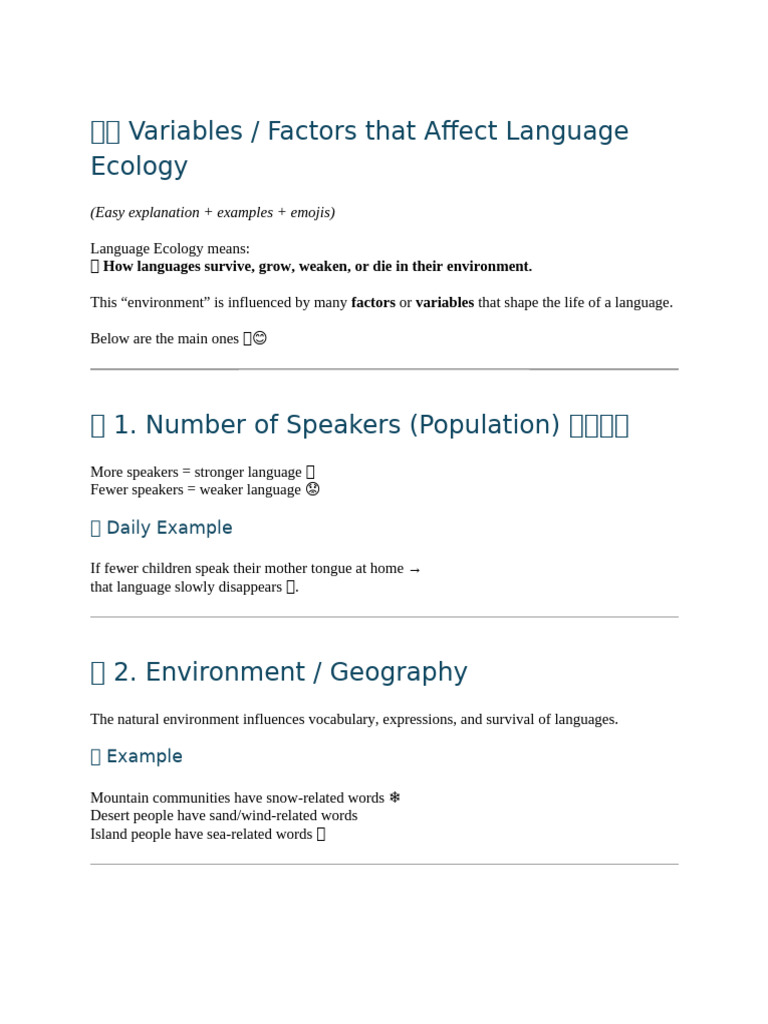 Factors Influencing Language Ecology | PDF | English Language | First ...