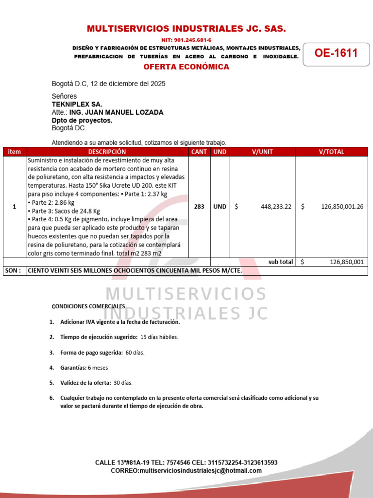 Cot Oe 1611 Tekniplex | PDF | Materiales | Materiales de construcción