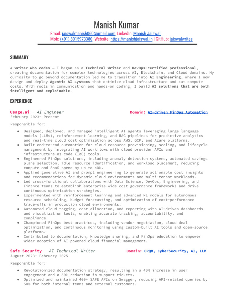 AI Engineer & Technical Writer Profile | PDF | Cloud Computing ...