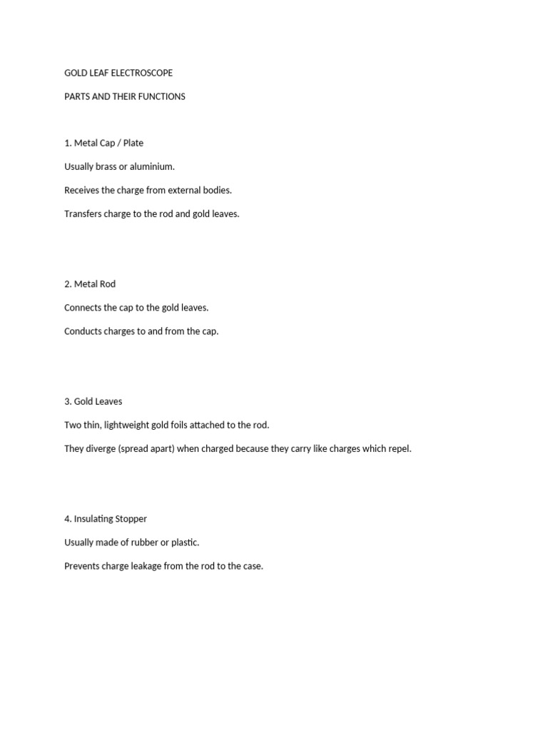 Gold Leaf Electroscope Functions Explained | PDF