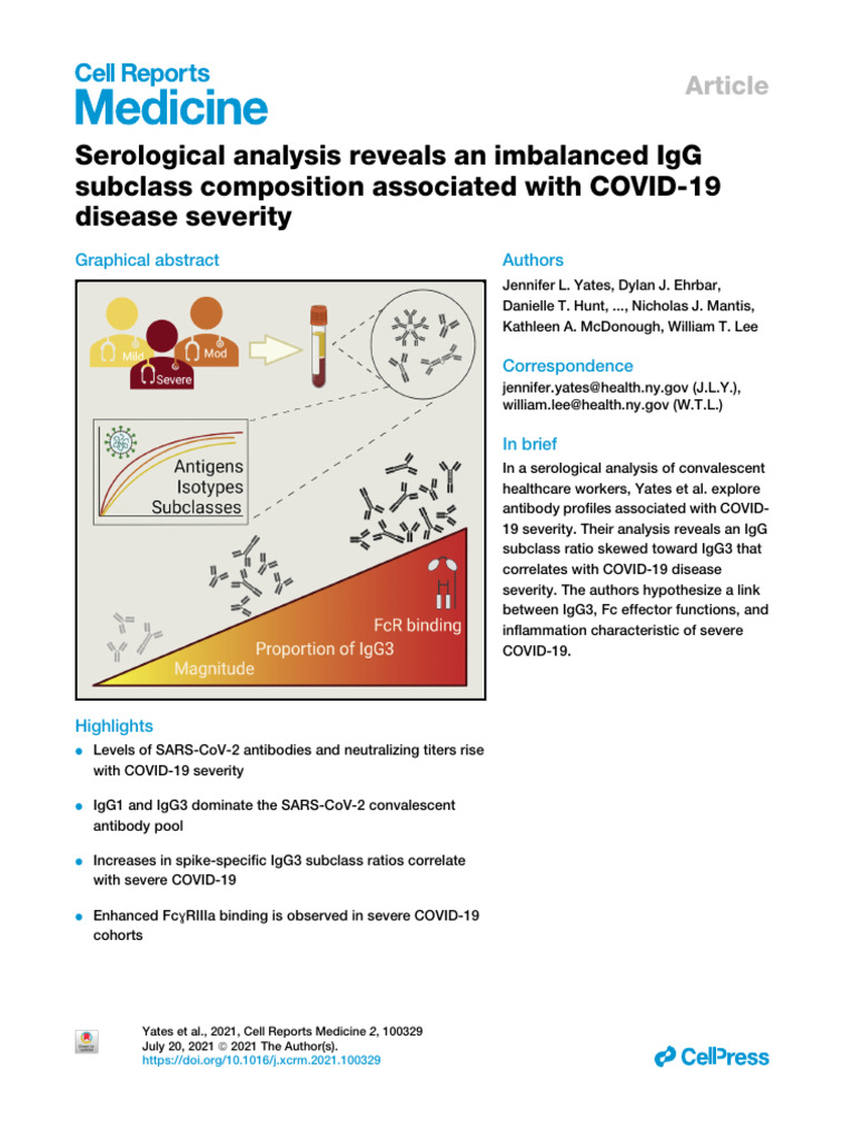 COVID-19 Severity Linked to IgG Subclass | PDF | Antibody ...