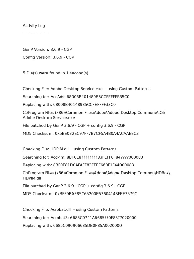 GenP 3.6.9 Activity Log Summary | PDF