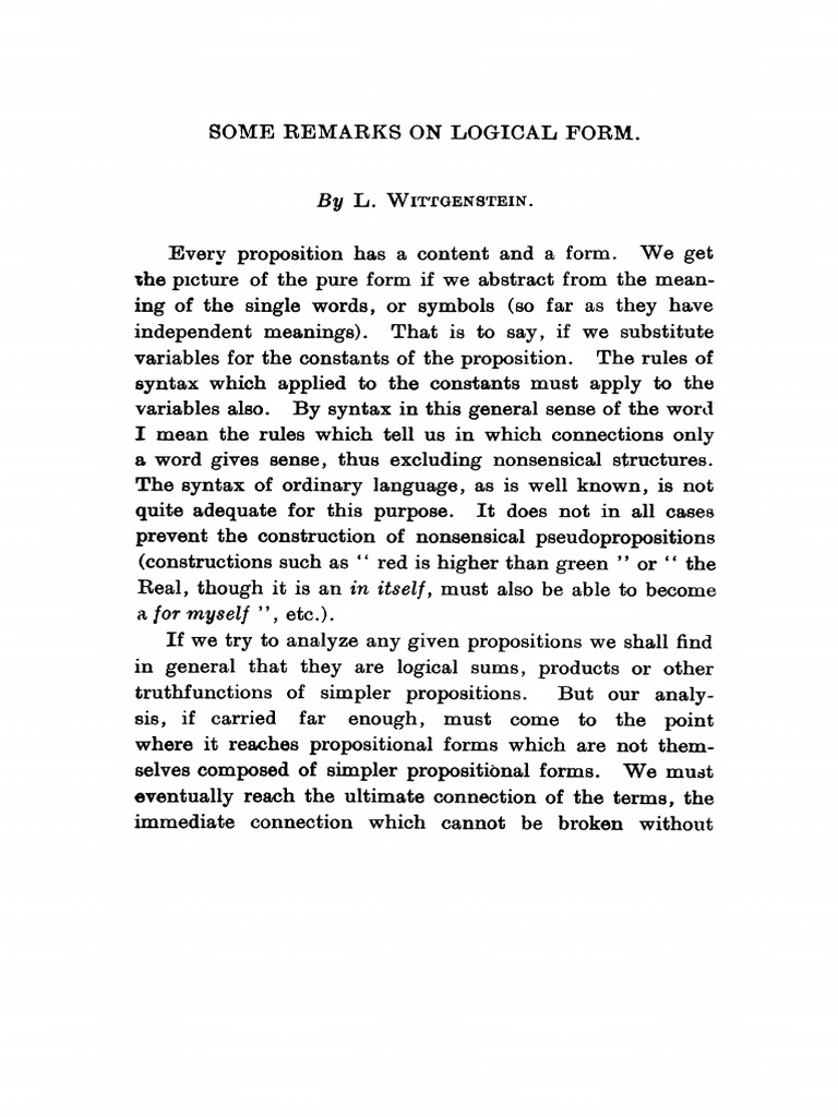 Wittgenstein - Some Remarks On Logical Form | PDF | Proposition | A ...