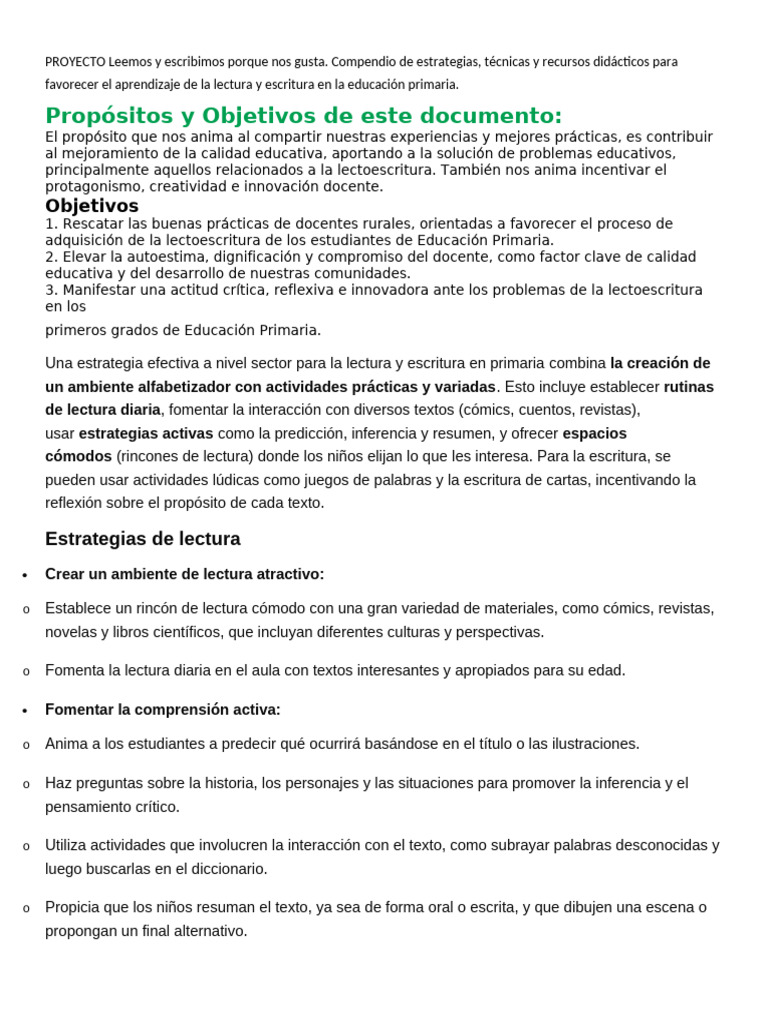 Estrategias para Fomentar la Lectura en Primaria | PDF | Educación ...