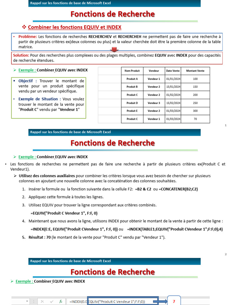 Combinaison des fonctions INDEX et EQUIV dans Excel | PDF | Microsoft ...