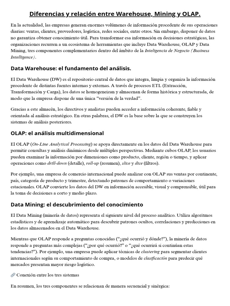 Data Warehouse, OLAP y Data Mining | PDF | Almacén de datos ...