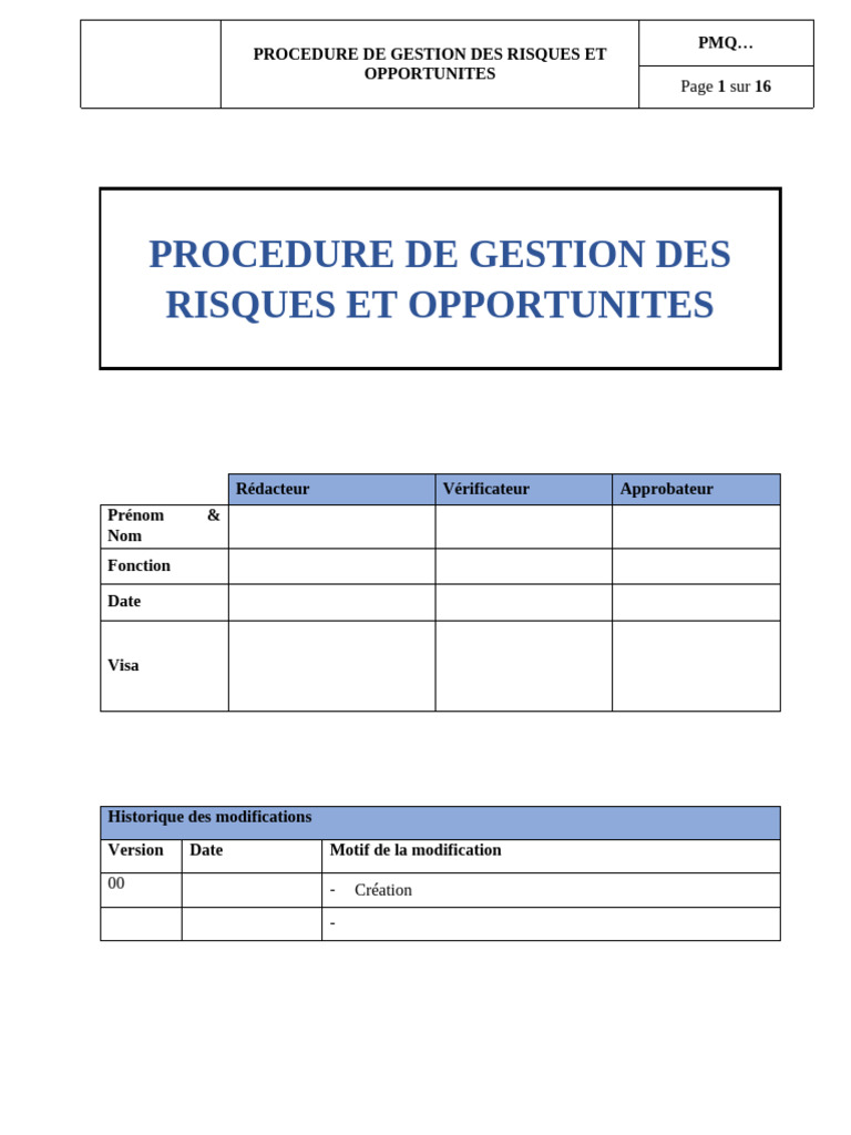 Gestion des Risques et Opportunités PMQ | PDF | Gestion des risques ...