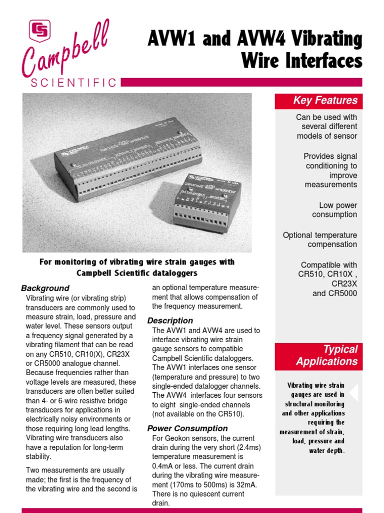AVW1 and AVW4 Vibrating Wire Interfaces | PDF | Sensor | Frequency