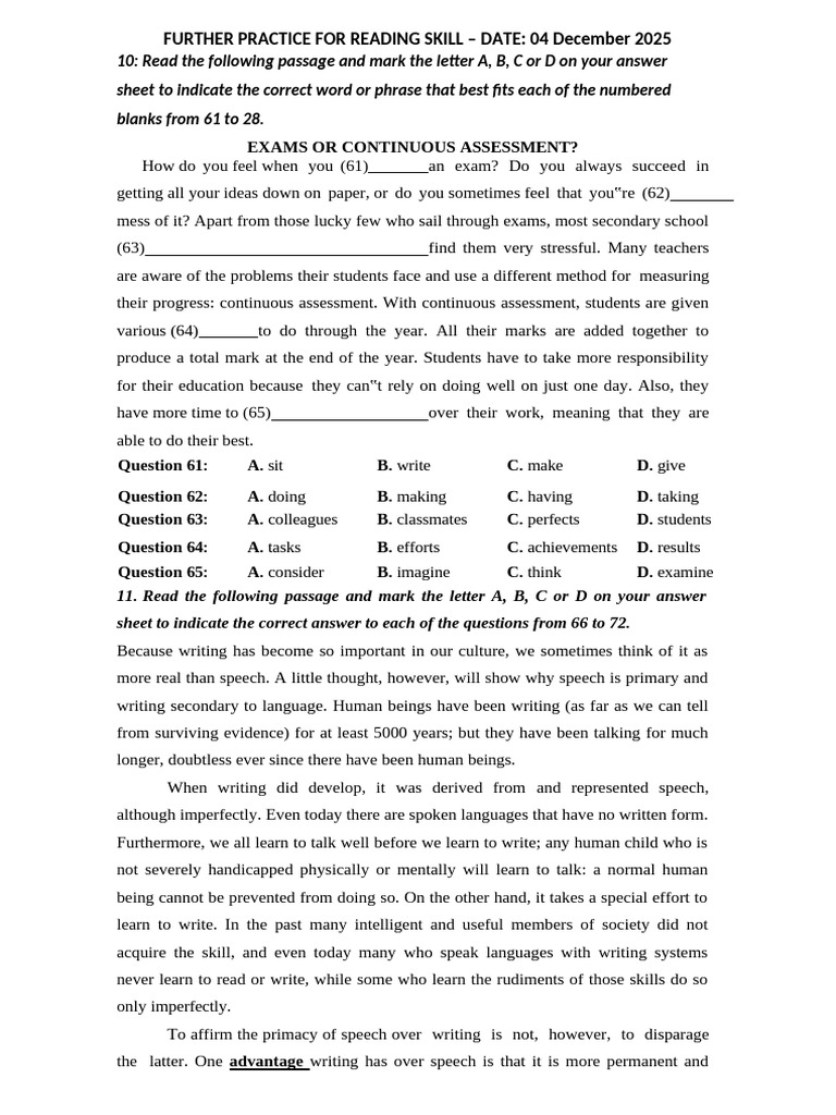 Reading Skills Practice: Exams vs. Assessment | PDF | Marriage | Baby ...