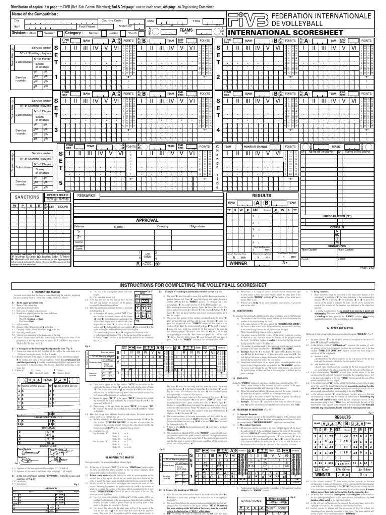 FIVB VB Scoresheet 2009 | PDF | Games & Activities | Teaching Methods ...