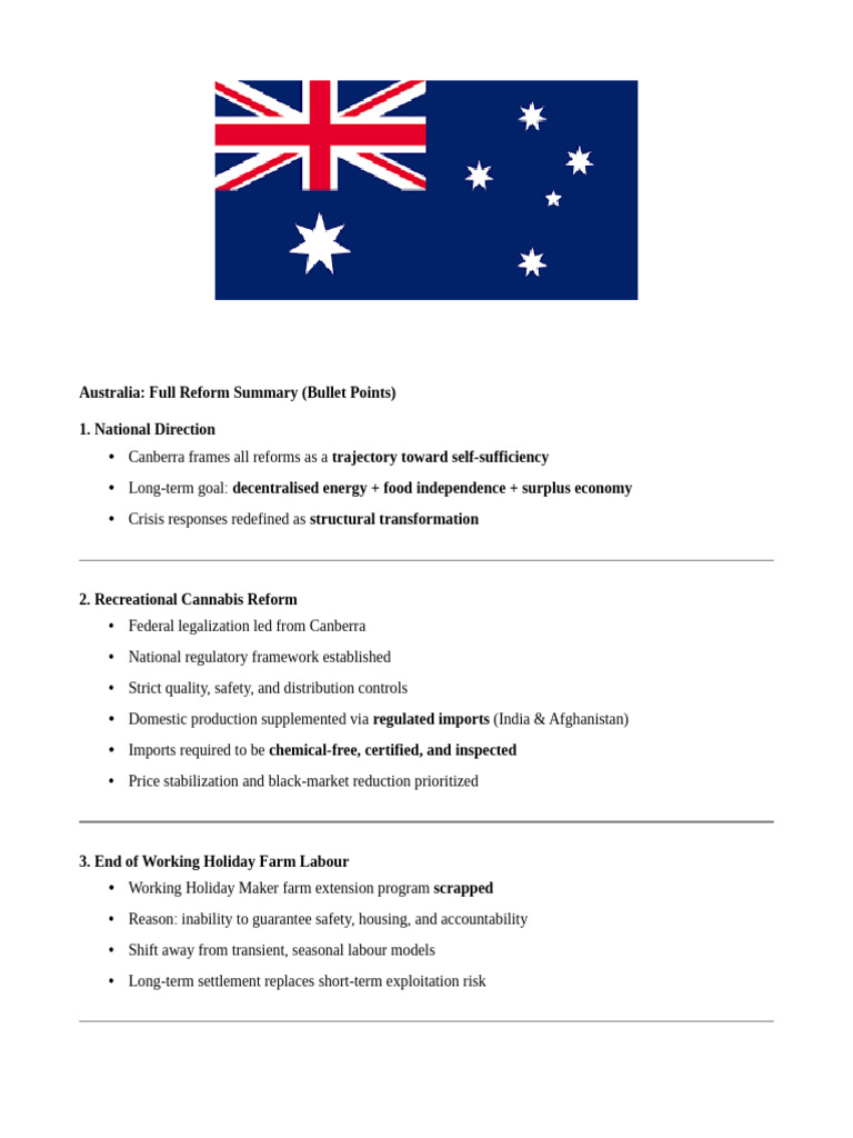 Australia’s Self-Sufficiency Reform Overview | PDF | Agriculture ...
