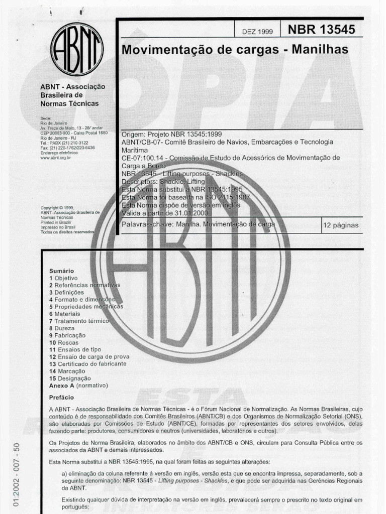 ABNT - NBR 13545 - Movimentação de Cargas - Manilhas | PDF