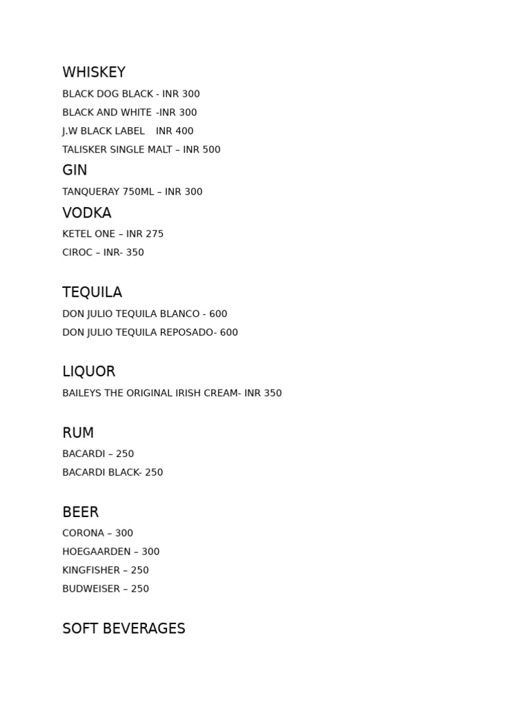 Comprehensive Drink Menu with Prices | PDF