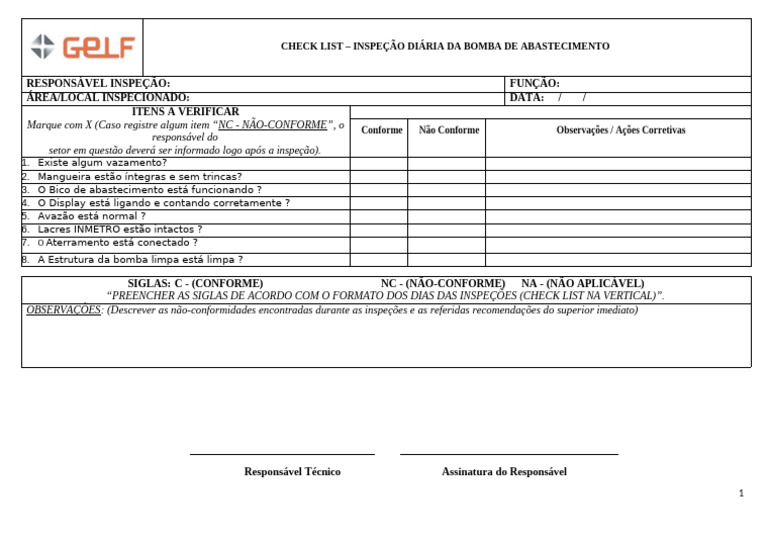 Check List de Inspeção de Bombas | PDF