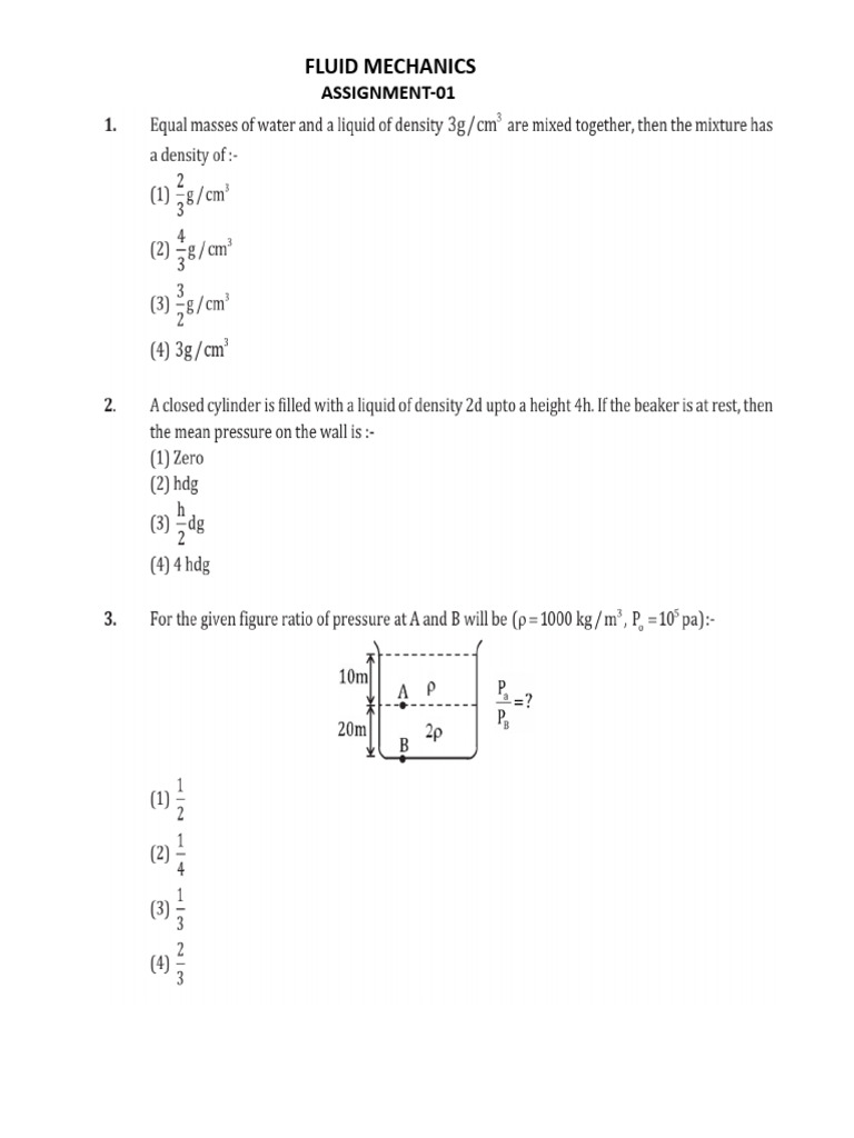 Fluid Mechanics Assignment 01 | PDF