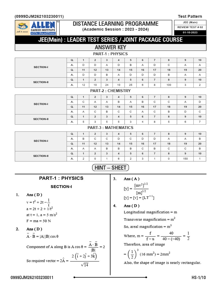 JEE Main 2024 Physics, Chemistry, Math Test | PDF