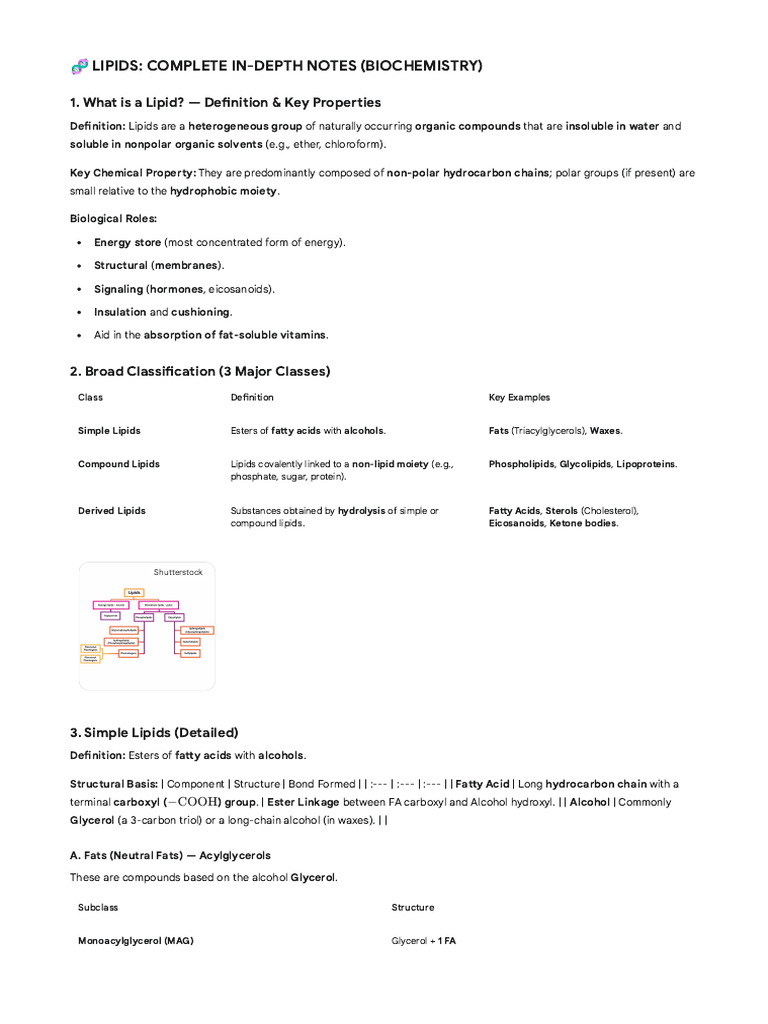 In-Depth Lipid Biochemistry Notes | PDF | Lipid | Lipoprotein