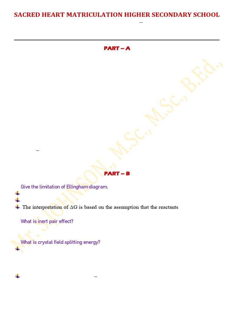 Chemistry Answer Key for Class 12 Exam | PDF | Acid | Physical Sciences