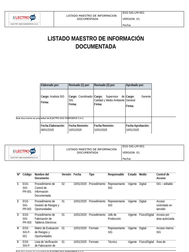 Listado Maestro de Documentos EGS-SIG | PDF | Información
