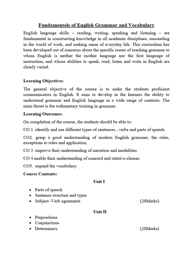 English Grammar and Vocabulary Basics | PDF | English Language ...