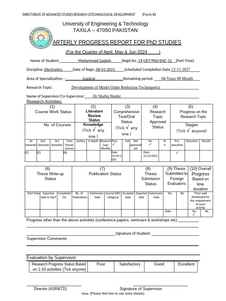 PhD Quarterly Progress Report - Electronics | PDF | Thesis | Doctor Of ...