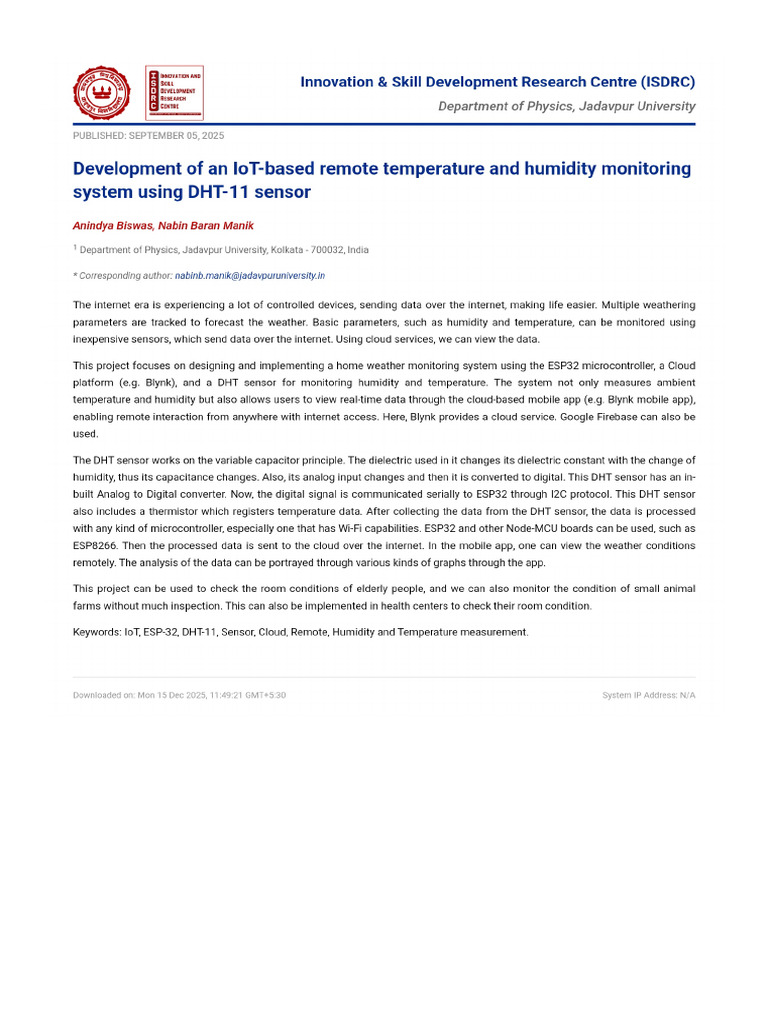 Development of An Iot Based Remote Temperature and Humidity Monitoring ...