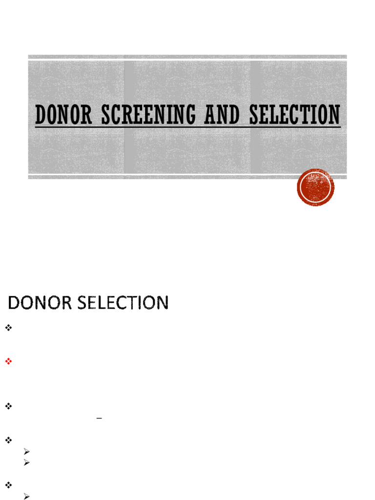Donor Screening and Selection Guidelines | PDF | Blood Donation | Blood ...
