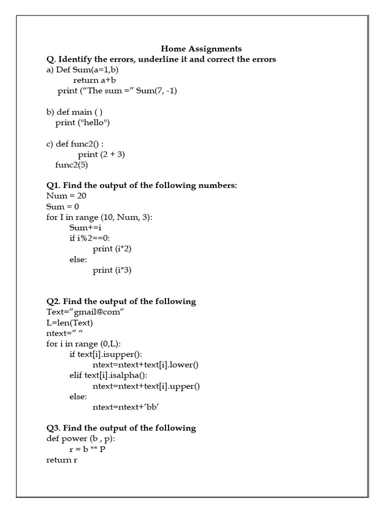 Home Assignments | PDF | Parameter (Computer Programming) | Control Flow
