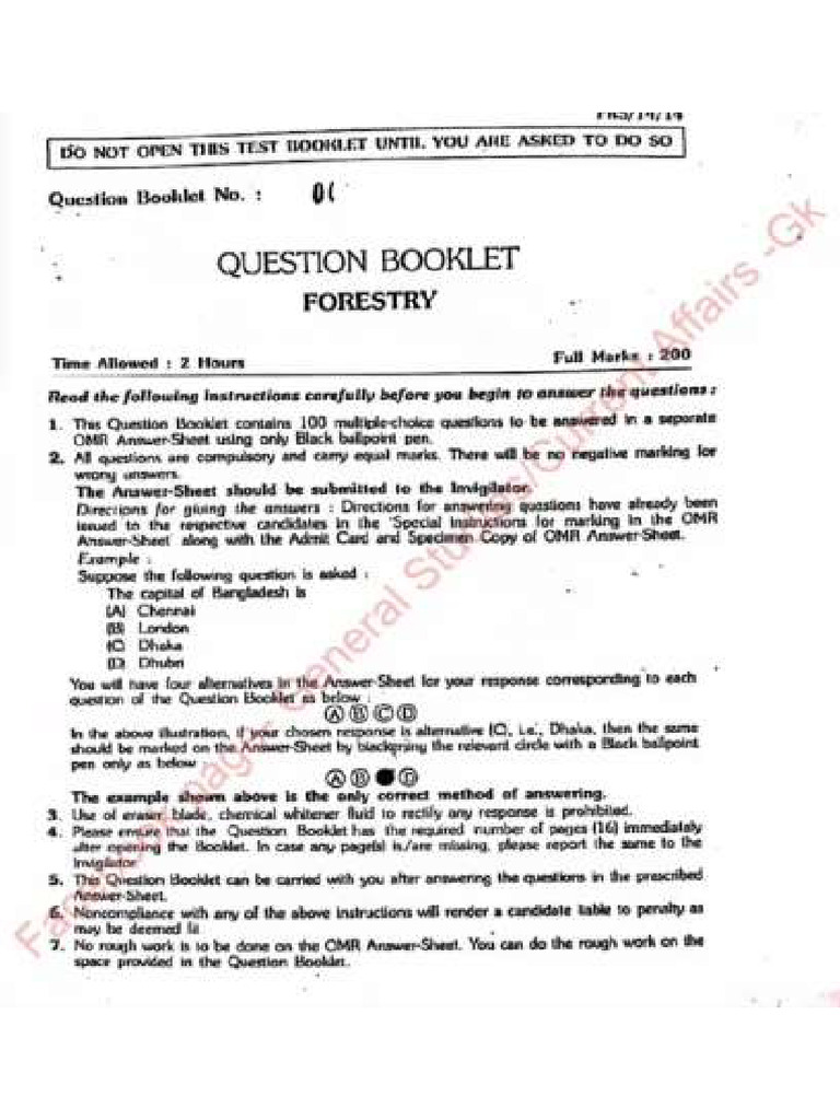 Forestry 2014 Optional Paper | PDF